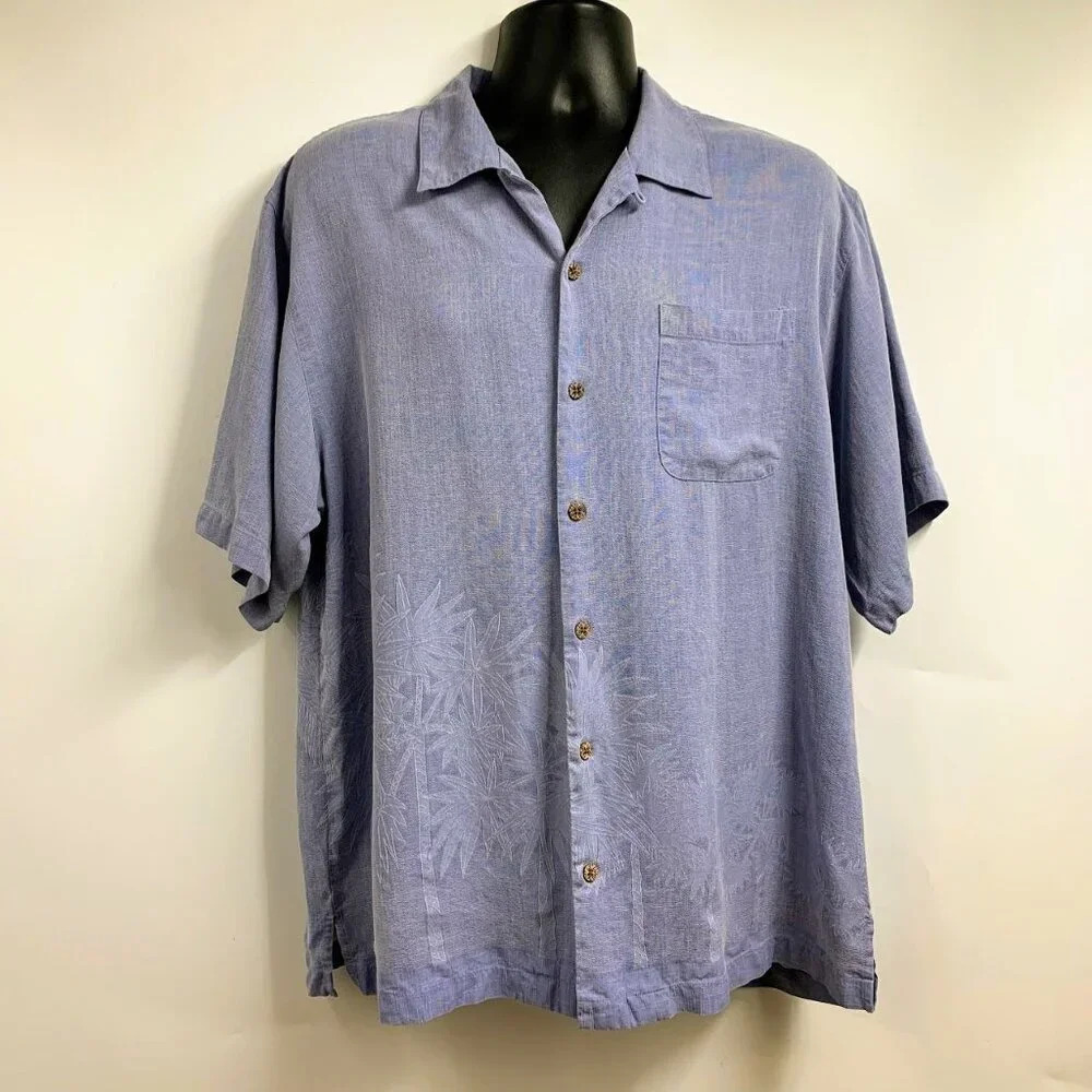 Tommy Bahama Men's Bali Border 100% Silk Button Up Short Sleeve Camp Shirt SZ XL